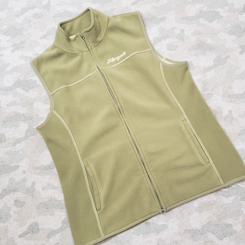 Life Is Good Vest Womens Large Green Full Zip Pockets Sleeveless Outdoors